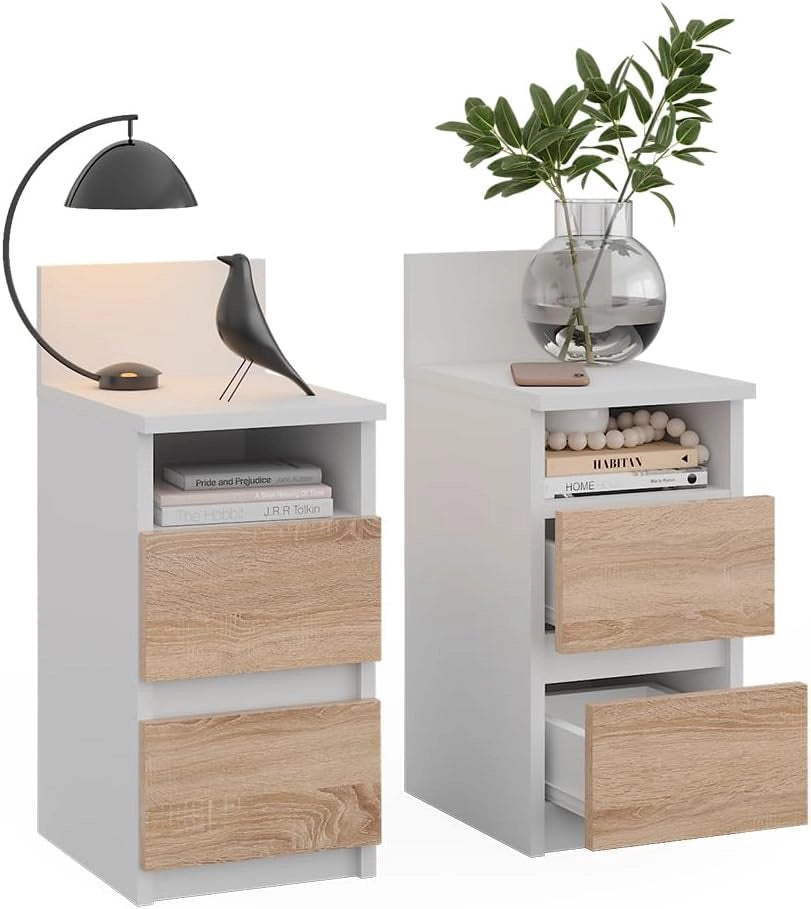 Comodino Monty, Bianco/Sonoma, 25 x 59.1 cm Set di 2