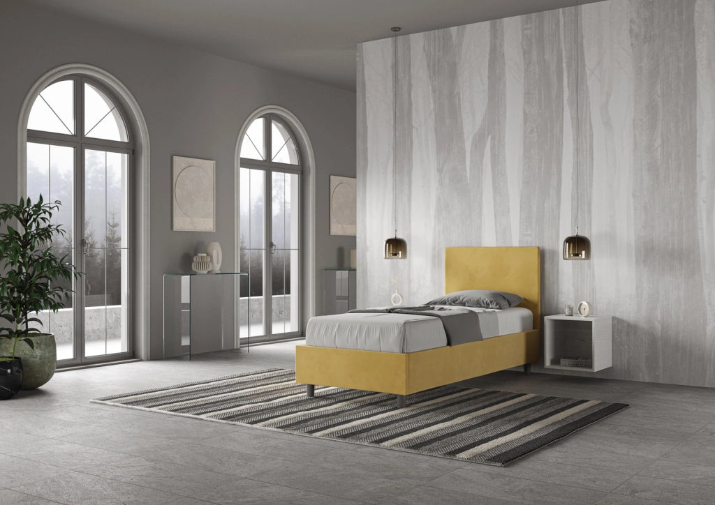 BS COM Letto singolo senza rete imbottito 80x210 microfibra ocra
