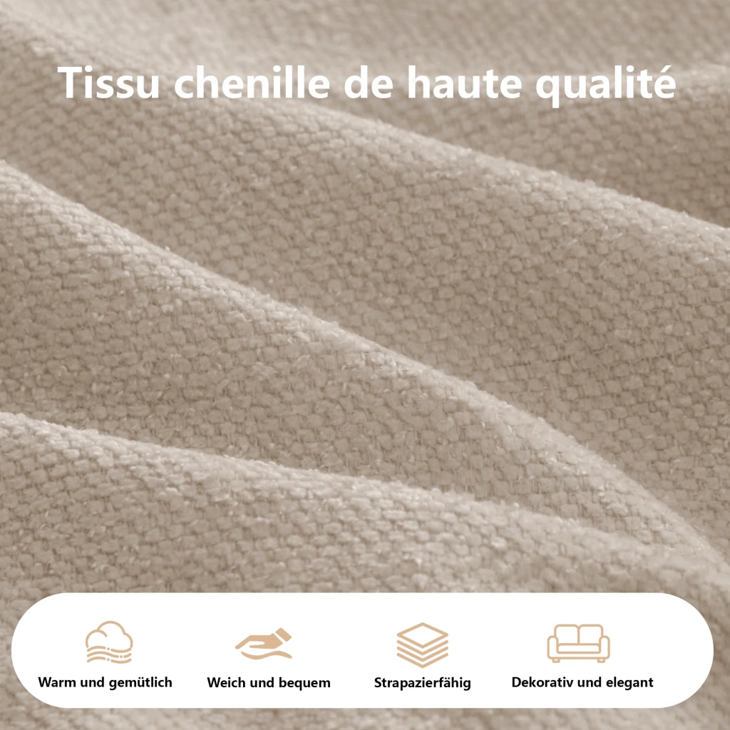 Divano chaise longue sinistro in chenille con seduta profonda ed ergonomica senza montaggio beige tortora chiaro