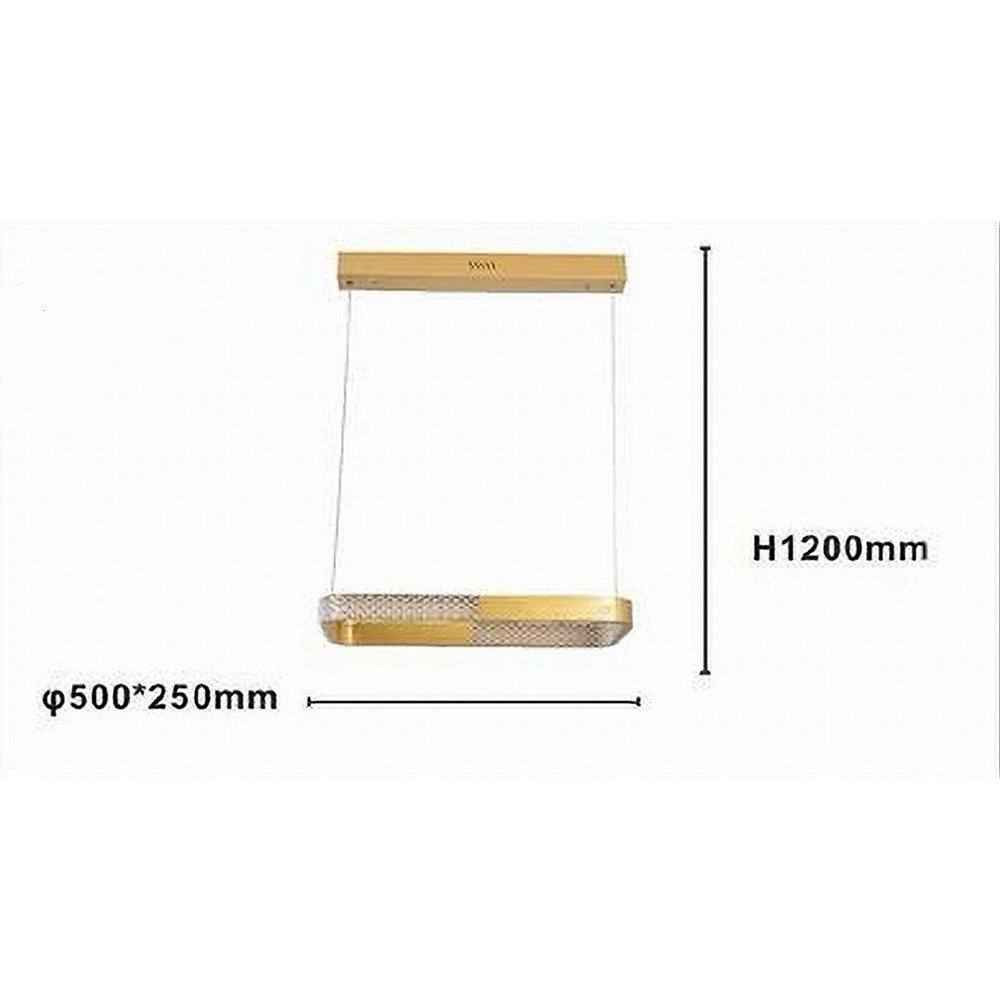 Trade Shop - Lampadario A Sospensione Led 28w Rettangolare Oro Cristallo Con Telecomando 32088 -