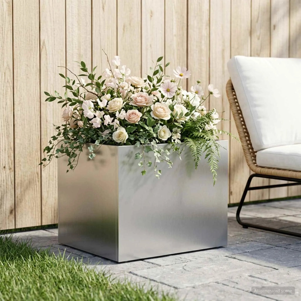 Vaso da giardino Argento 40 x 30 x 30 cm Acciaio Inox 8005198