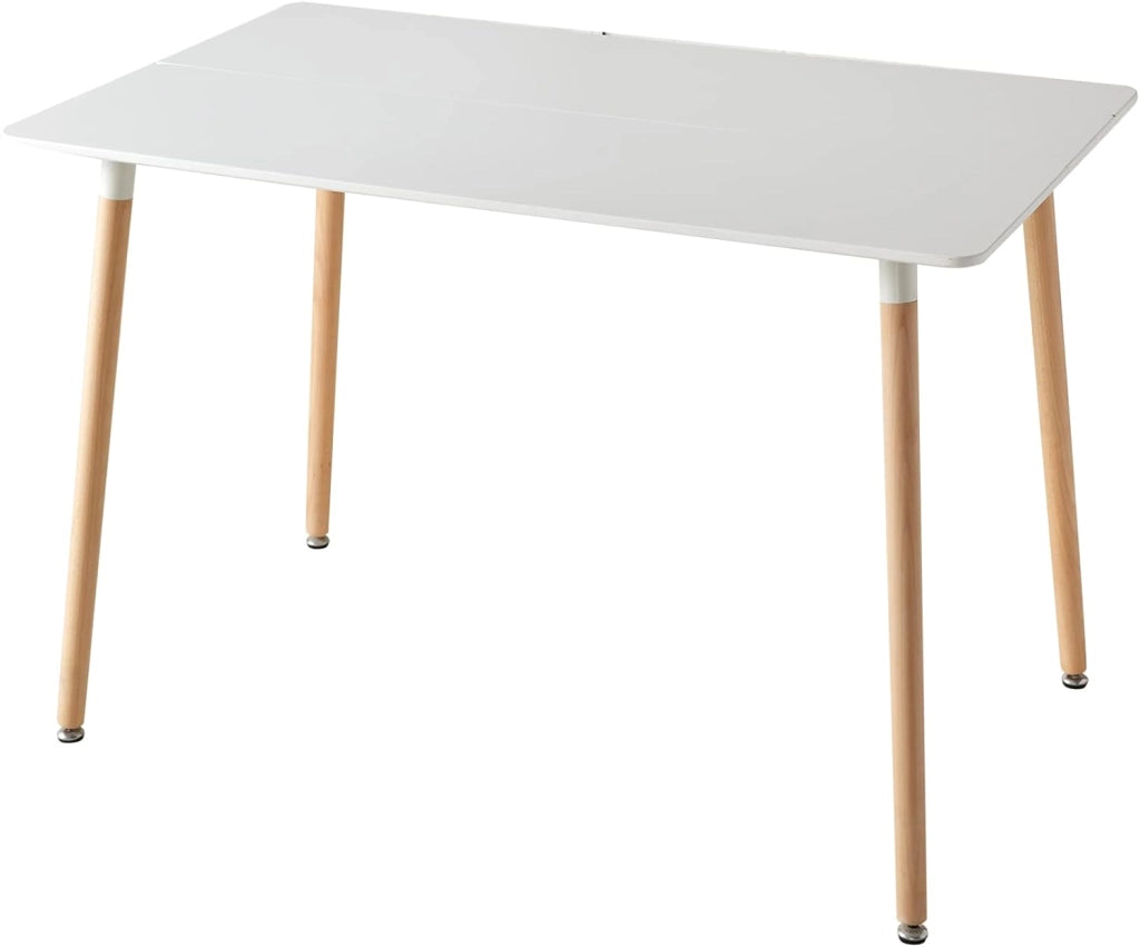 GrandCA HOME Tavolo da Pranzo Rettangolare Tavolo da Cucina con Gambe in Legno Massello, Struttura di Giunzione MDF Desktop, per Sala da Pranzo, Soggiorno, Bianco