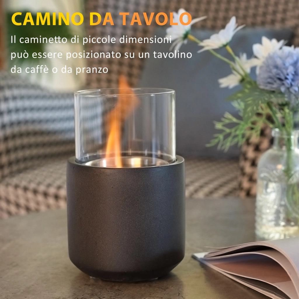 EasyComfort Camino a Bioetanolo da Tavolo con Serbatoio da 0.4L, 12x12x19cm, Grigio Scuro