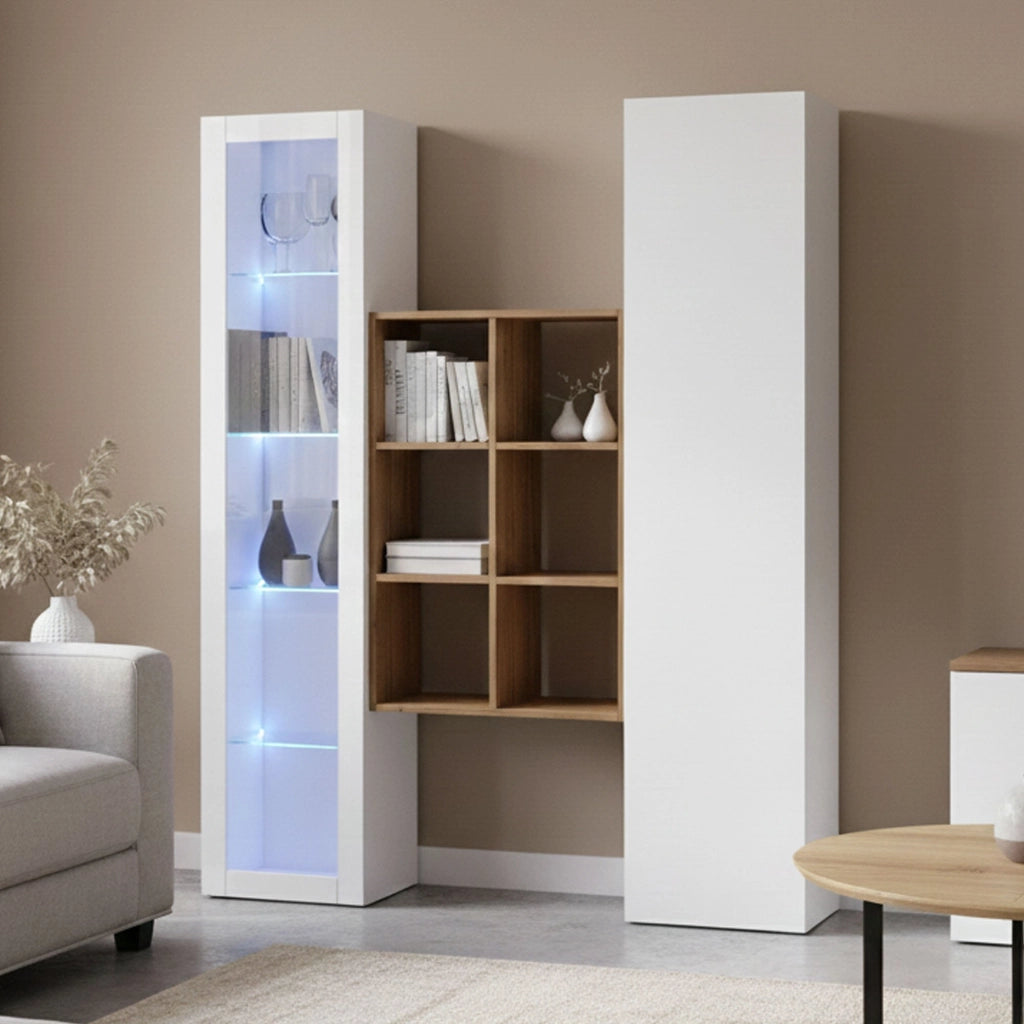Madia Gastone, Credenza 8 Ripiani Made in Italy, 30x40x180h cm Bianco Acero