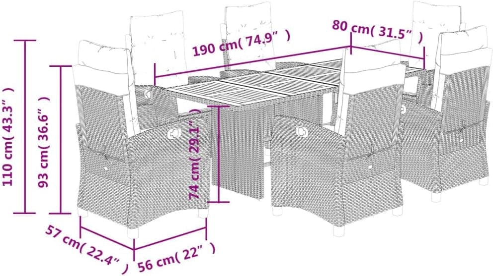 Set da Pranzo da Giardino 7 pz con Cuscini Beige in Polyrattan,Set da Pranzo Esterni,Set Pranzo da Giardino,Set da Pranzo su Patio-3212713