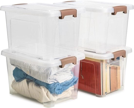 Scatola di archiviazione trasparente con coperchio - Stacking - Plastica - Vetrata - Cassetti di archiviazione - Chiusura a click - Casa - Cucina - Bagno - 4 pezzi