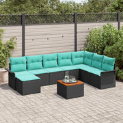 Set Divano da Giardino con cuscino 9 pcs Nero polyrattan