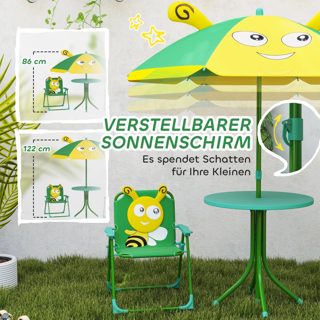 Set giardino per bambini con tavolo, sedie e ombrellone ¨C zephmum ¨C design ape, verde e giallo