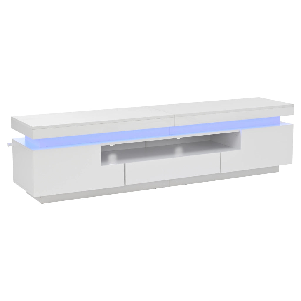 Mobile TV con LED ¨C MINIMAL ¨C Bianco Lucido, 2 Ante, 1 Cassetto, 175x38x45 cm
