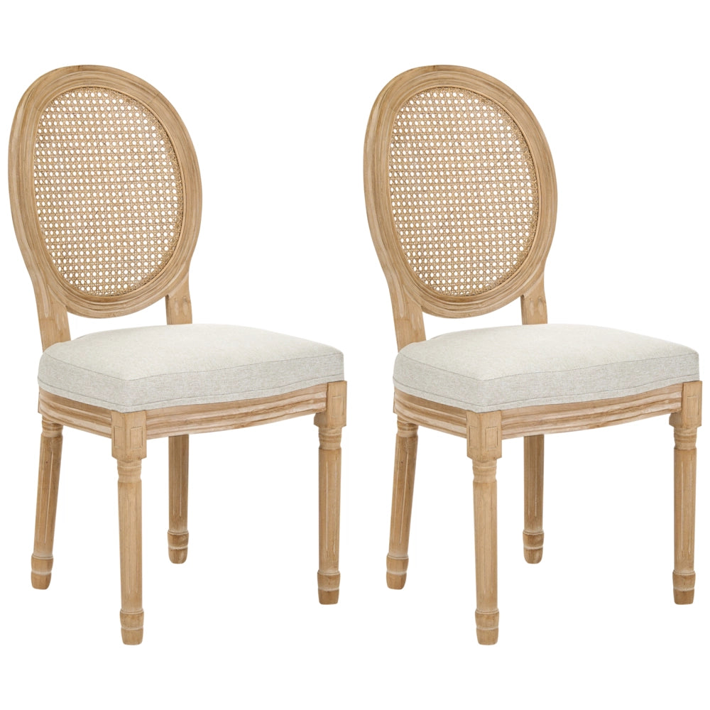 Set di 2 sedie da pranzo con struttura in legno e rivestimento in tessuto marrone chiaro e beige in stile country con intreccio viennese