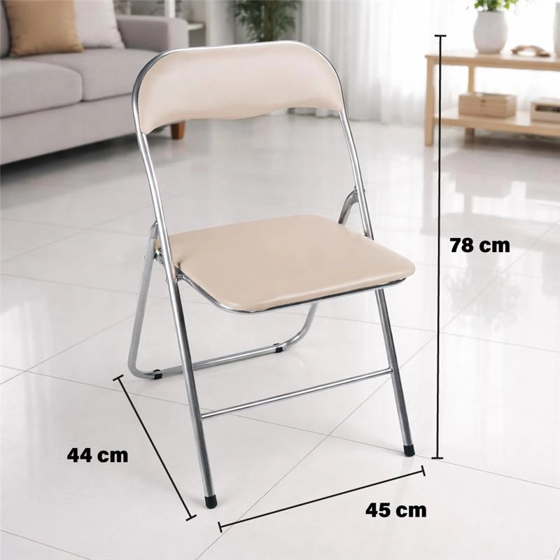 SET 6 SEDIE PIEGHEVOLI IMBOTTITE BEIGE, 44X45X78H CM, SEDUTA COMODA, PORTATILE, STRUTTURA IN METALLO, SLIM, SALVASPAZIO, RESISTENTE