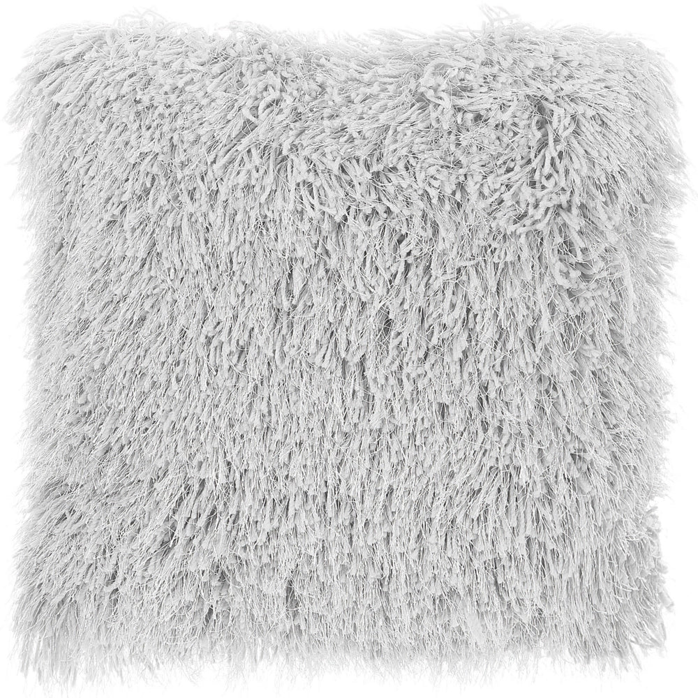 Set di 2 cuscini decorativi Fodera per cuscino in tessuto di poliestere grigio con inserto superficie pelosa 45 x 45 cm