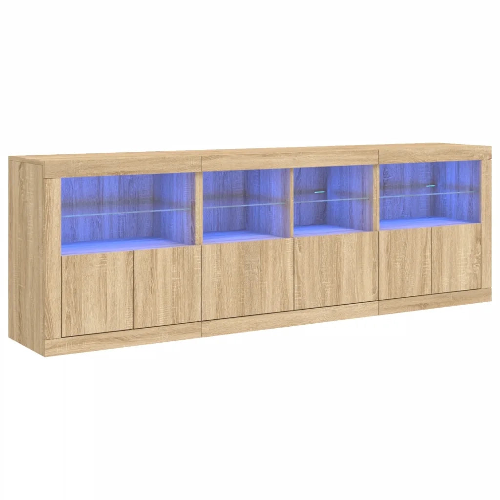 Credenza | Madia | Buffet da pranzo | Armadio da pranzo con Luci LED Rovere Sonoma 202x37x67 cm