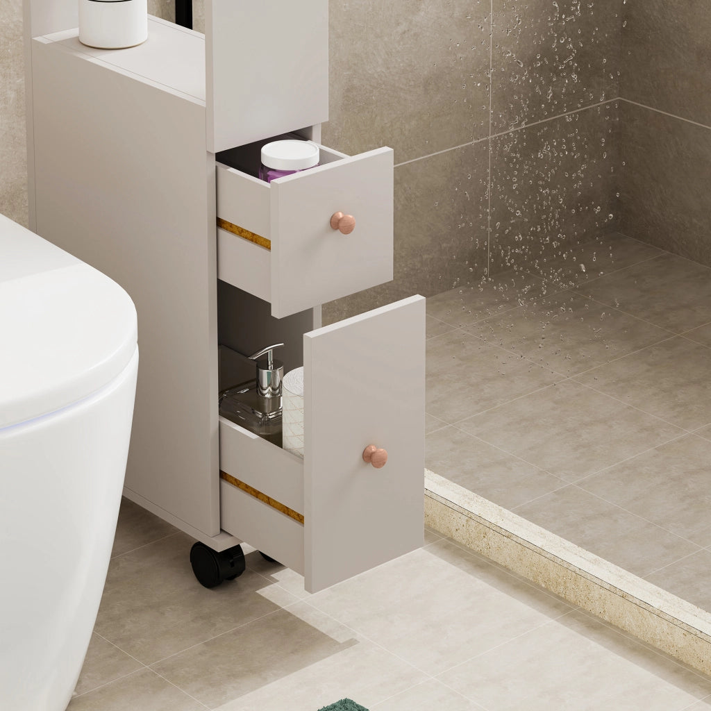 Mobile da Bagno Broreynna a Rotelle con 2 Cassetti 66 x 15 x 33 cm - Avena Oatmeal [en.casa]