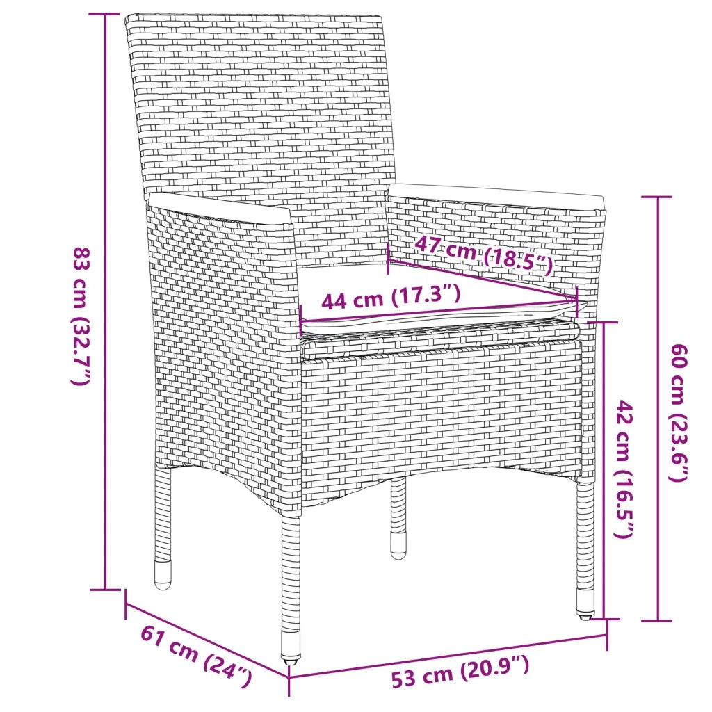 Set da Pranzo da Giardino 3 pz con Cuscini Polyrattan e Vetro 3278725