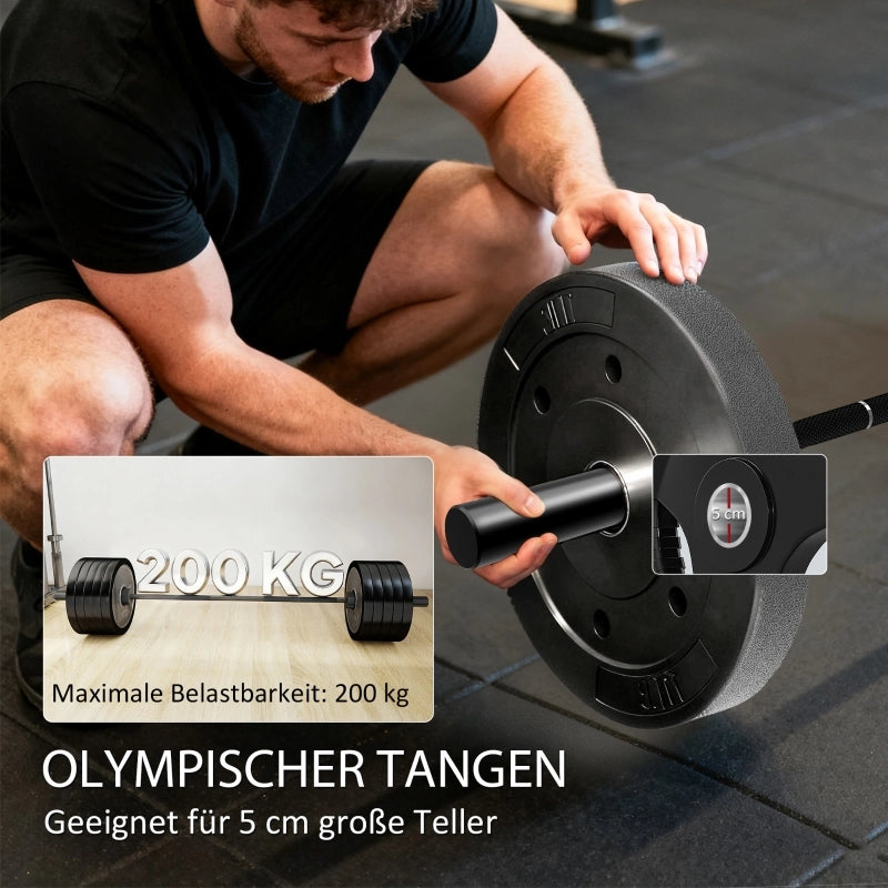 Bilanciere olimpico da 180 cm, in acciaio, portata 200 kg, nero.