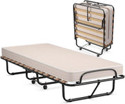 Brandina Pieghevole con Materasso, in Memory Foam, Struttura Resistente e 4 Ruote Girevoli, Lettino Pieghevole per Casa Ufficio, 190x80x39 cm