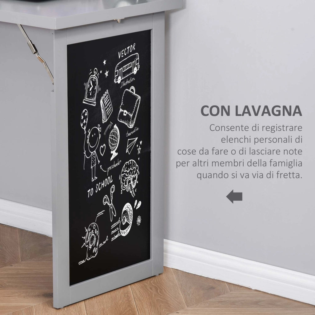 Libreria con Scrivania a Scomparsa Salvaspazio 98x51x153 cm in MDF Grigio