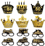 Decorazioni per Festa di Compleanno - 6 pezzi di Cappelli - 6 pezzi di Occhiali in Carta - Accessori per Foto di Festa - Nero/ Oro - Adatto per Adulti - Decorazioni per Festa di Compleanno