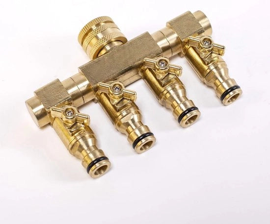 Distributore acqua 4 vie per tubo da giardino con 1/2 pollice e 3/4 pollice di connessione - Uscite regolabili per 4 dispositivi