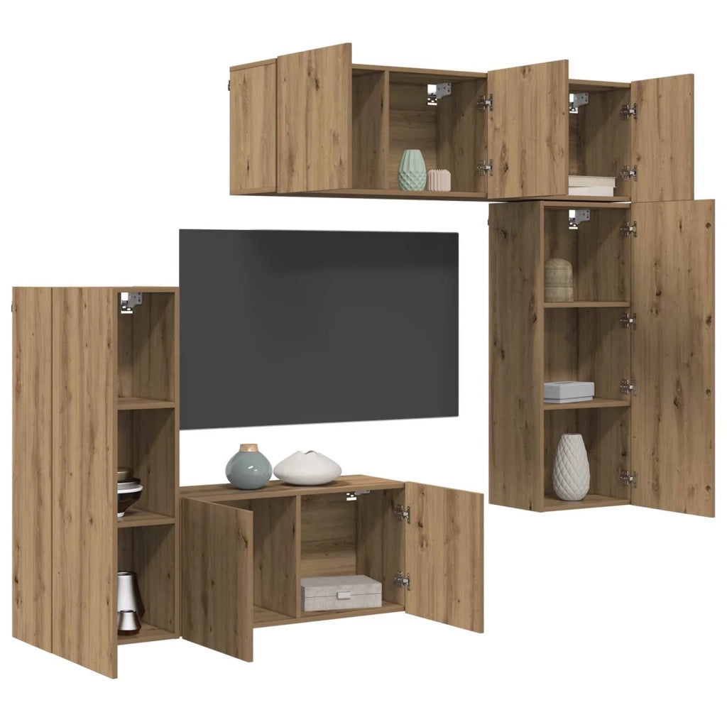 Unit¨¤ TV da Parete 5 pz | Armadietto TV | Mobile Porta TV Rovere artigianale Legno multistrato