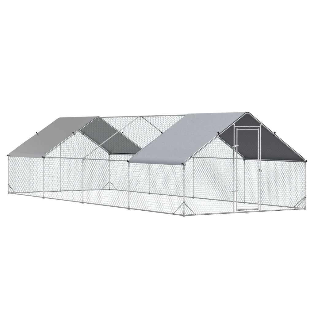 Pollaio Gabbia per Galline da Esterno 3x8x2m Telaio Zincato Argento