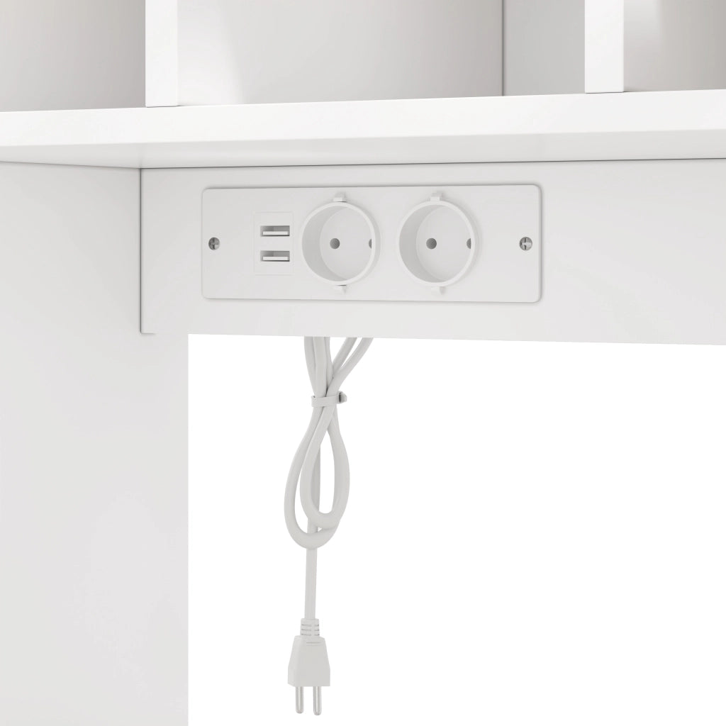 Credenza buffet vintage con LED RGB, prese integrate, ripiani regolabili e ante in vetro temperato, 105 × 40 × 185 cm, bianco