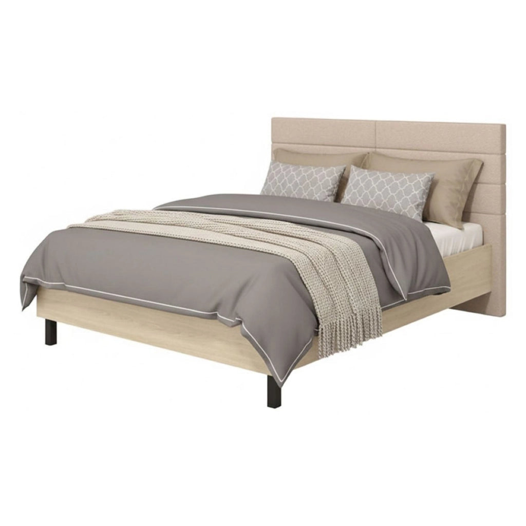 Letto Matrimoniale Circeo, Letto Matrimoniale Testiera Imbottita, Marrone Rovere