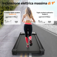Tapis Roulant Pieghevole 10 km/h, Inclinazione Automatica 9%, Motore 3.0 CV Silenzioso con Bluetooth - RATTANTREE