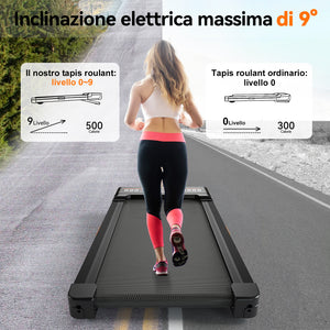 Tapis Roulant Pieghevole 10 km/h, Inclinazione Automatica 9%, Motore 3.0 CV Silenzioso con Bluetooth - RATTANTREE