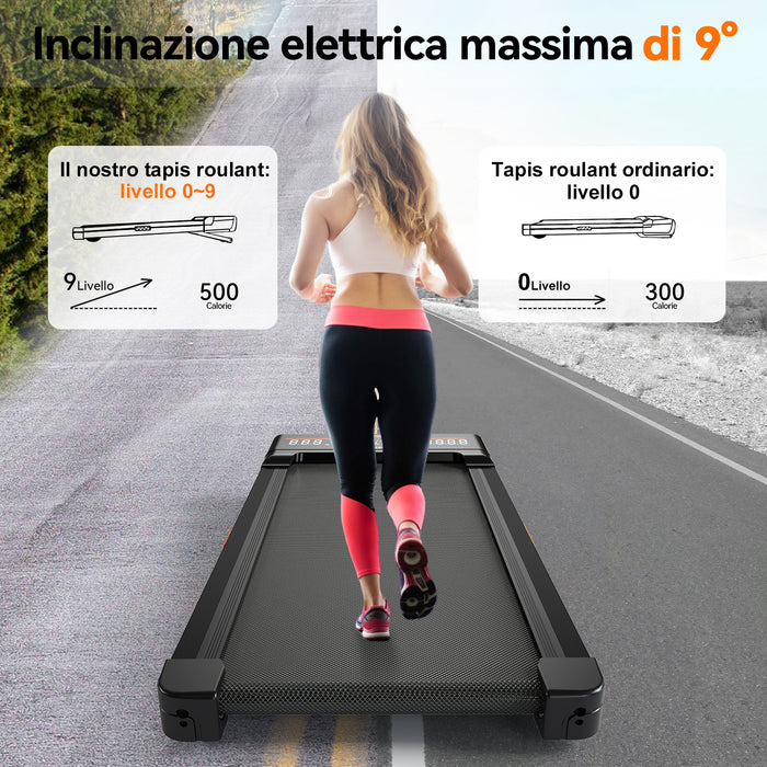 Tapis Roulant Pieghevole 10 km/h, Inclinazione Automatica 9%, Motore 3.0 CV Silenzioso con Bluetooth - RATTANTREE