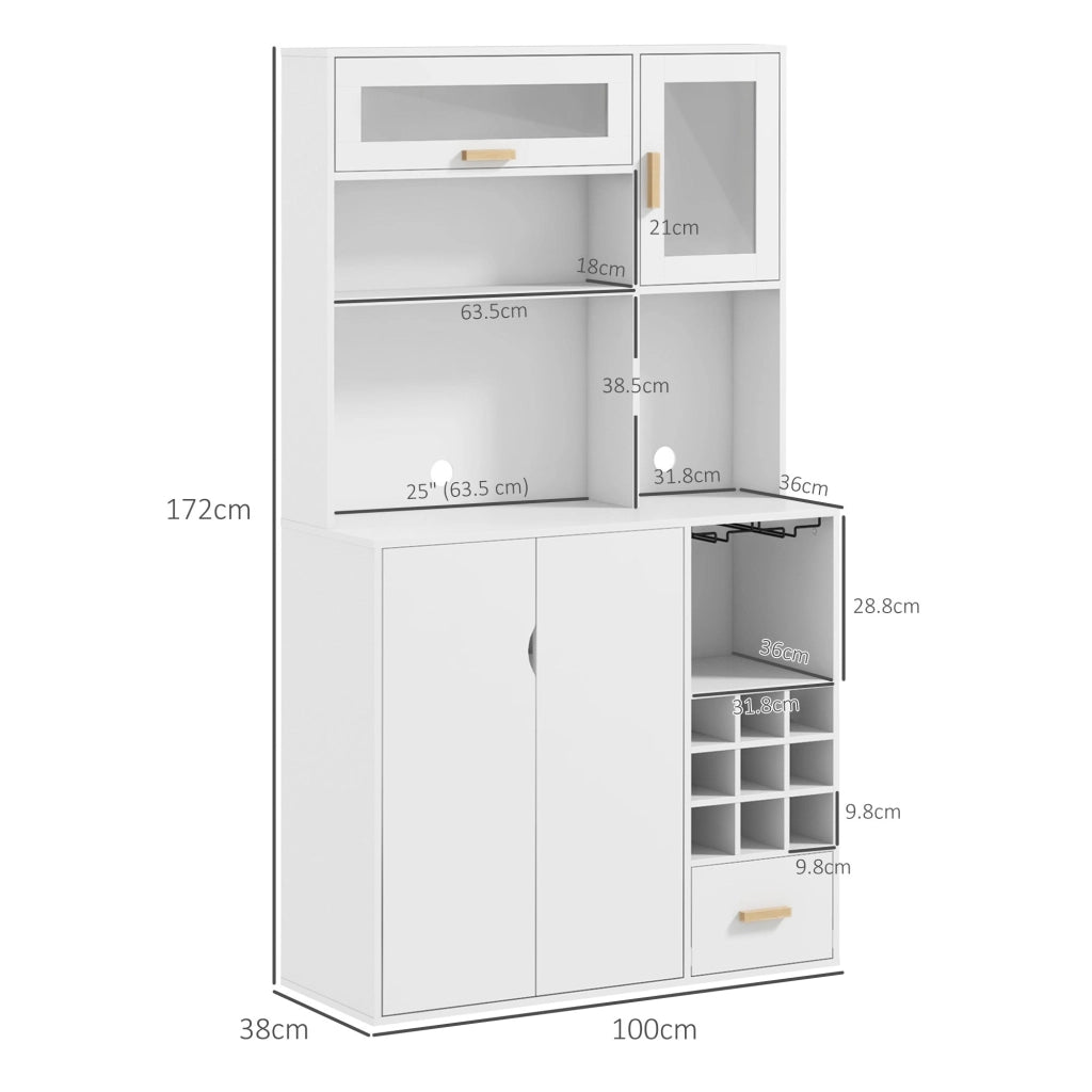 Mobile Dispensa con Portabottiglie 100x38x172 cm in Truciolato e Legno Bianco
