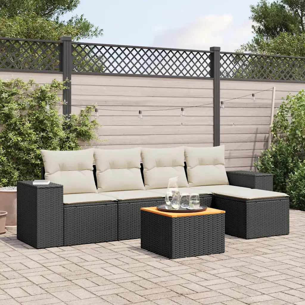 Set Divano da Giardino 6 pz con Cuscini Nero in Polyrattancod mxl 116377