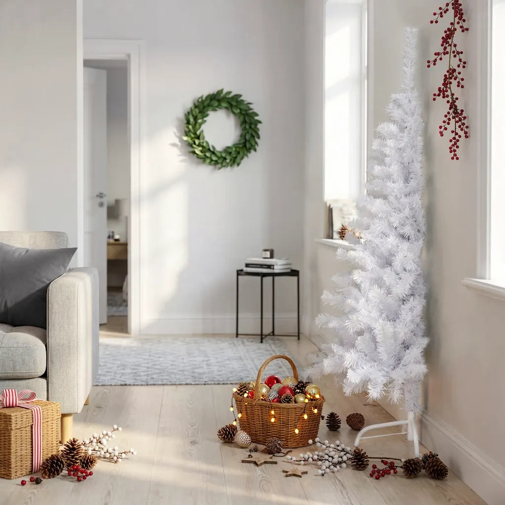 Albero di Natale Artificiale Metà con Supporto Bianco 150cm PVC 328418