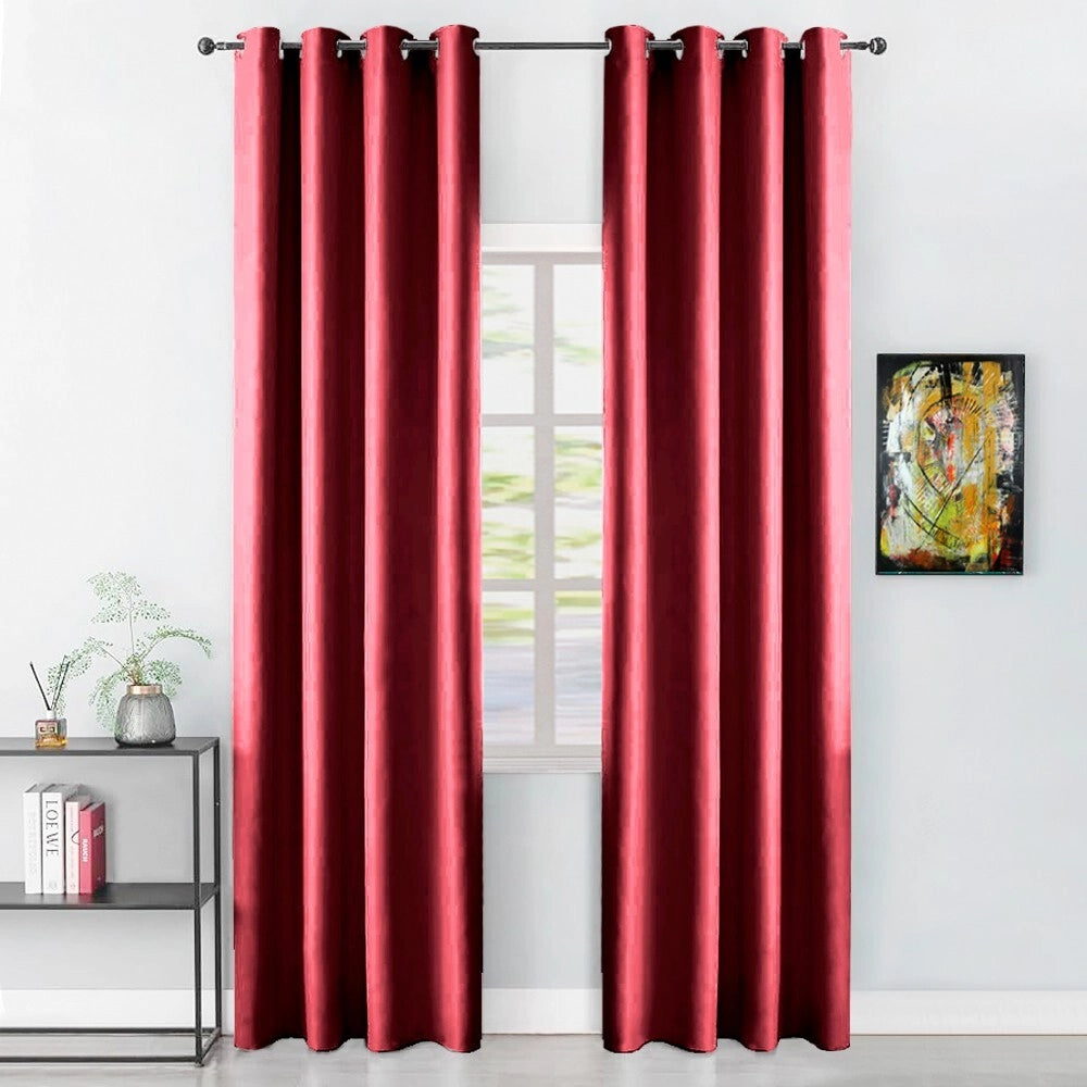 Tenda Porta Finestra 140x280 Cm Raso Sintetico 1 Pannello Coprente Occhielli Acciaio Bordeaux