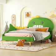 Letto per bambini 90x200 cm; design dinosauro; PU e MDF; verde