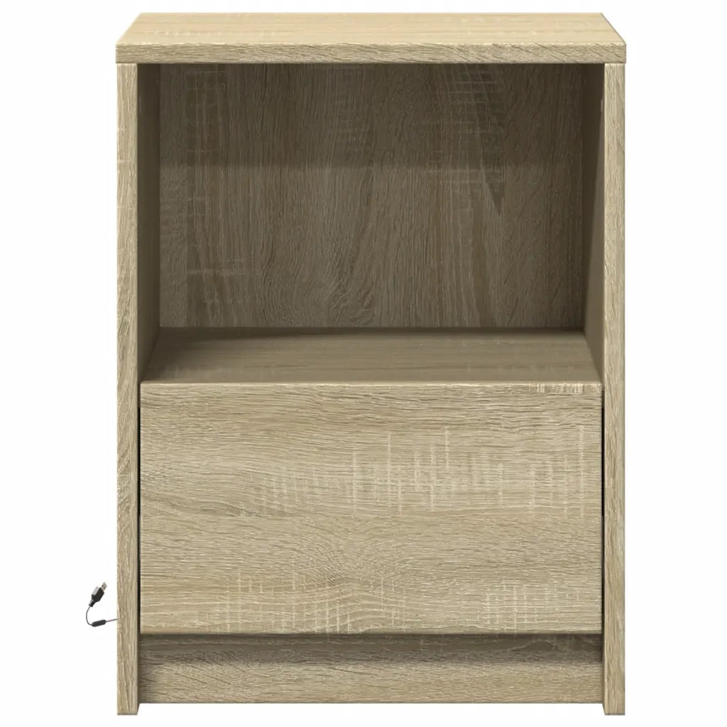 Comodino con Luci LED Rovere Sonoma in Legno Multistrato
