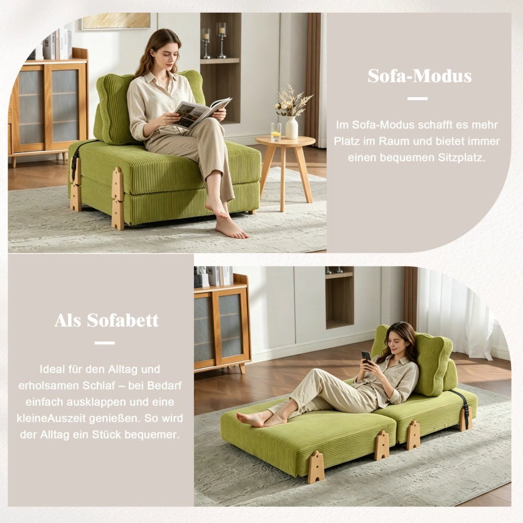 POLTRONA LETTO Pieghevole 90x86x84 cm in Velluto a Coste Verde Oliva