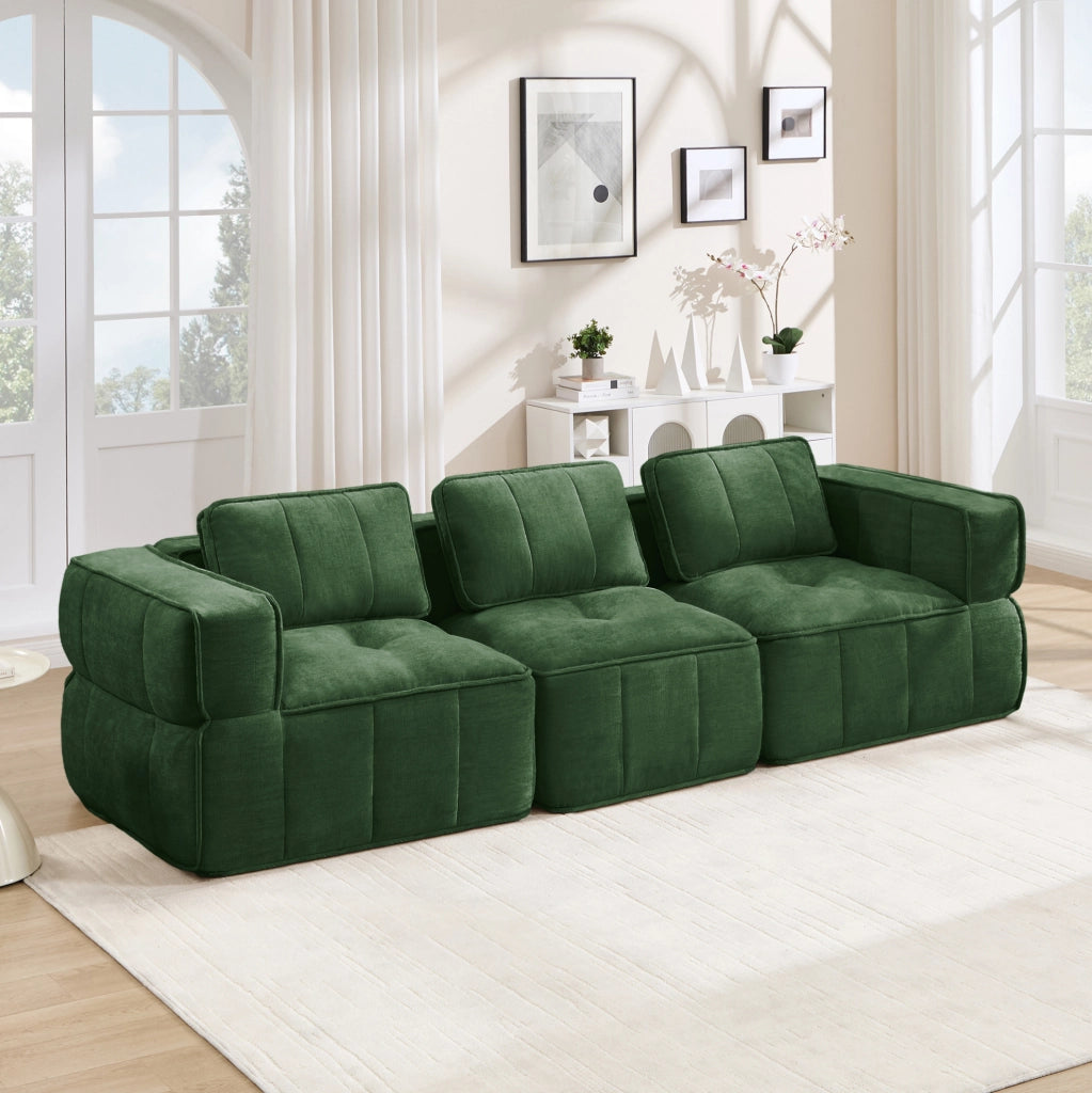 Divano modulare 3 posti 271x93x67 cm in poliestere verde; design senza struttura e seduta profonda