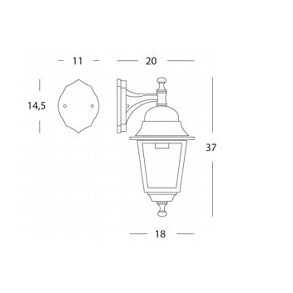 Applique Piccola In Basso Esterno Contemp. Old Alluminio E Vetro Nero 1 Luce E27