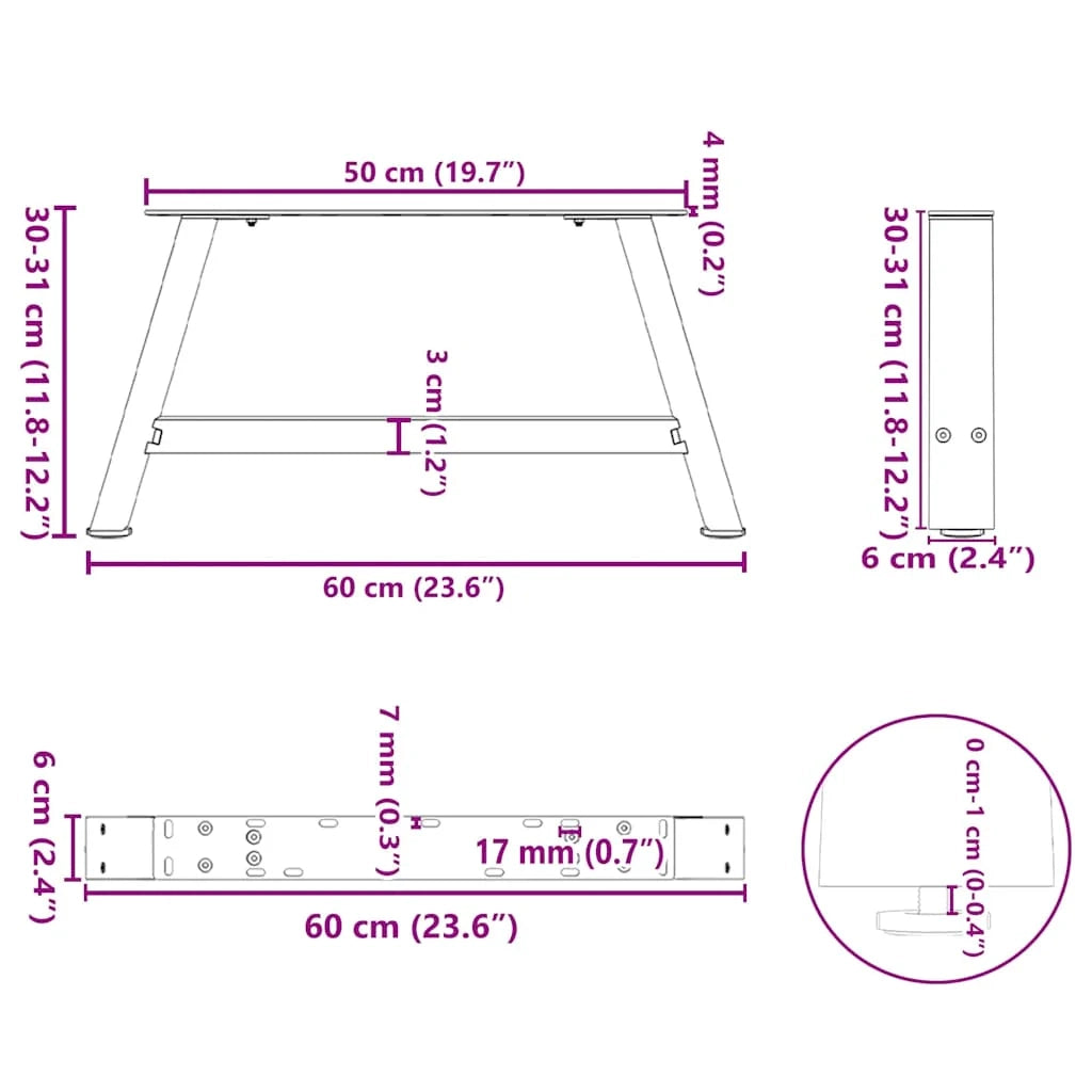 Set di 2 gambe per tavolino da caffè a forma di A 60 x 30 cm moderne e funzionali in acciaio bianco 02_0057101