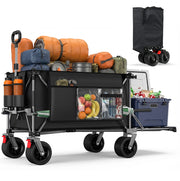 Carrello pieghevole da trasporto con sponda estensibile 140 cm; struttura in acciaio; nero e grigio