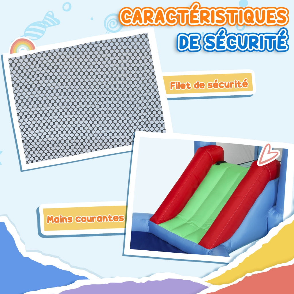 Casetta gonfiabile con scivolo, canestro e piscina di palline ¨C zephmum ¨C 415x205x190 cm