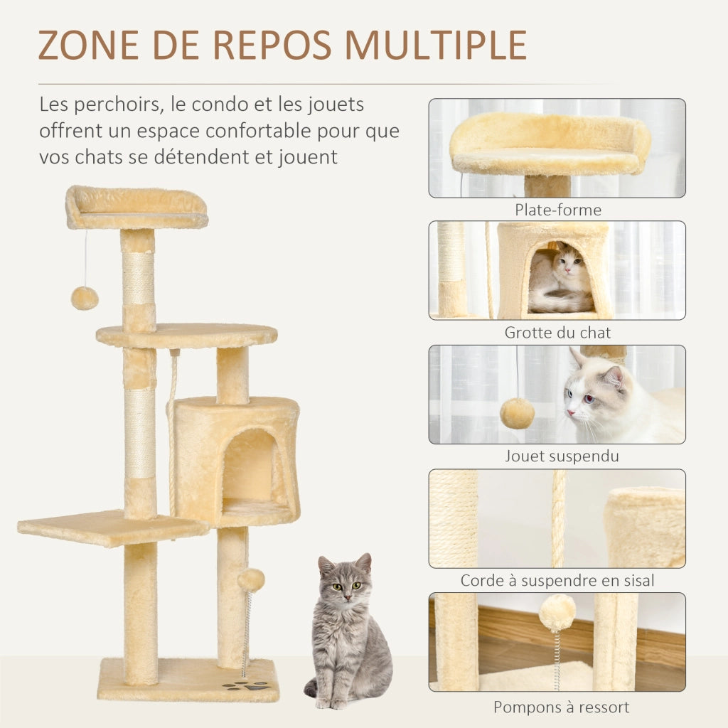 Albero per gatti con tiragraffi, piattaforme e giocattoli ¨C zephmum ¨C beige 40x40x114 cm