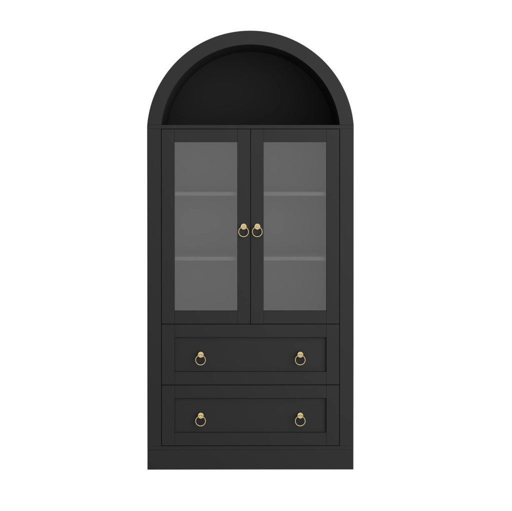Armadio ad arco 80x36x170 cm con ante in vetro e ripiani regolabili in truciolare nero