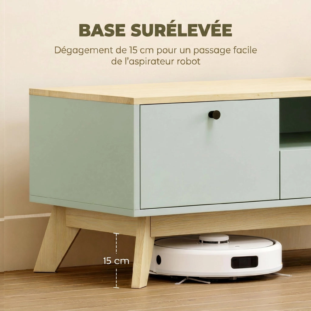 Tavolino da salotto con cassetto ¨C Zephmum ¨C Verde chiaro e quercia