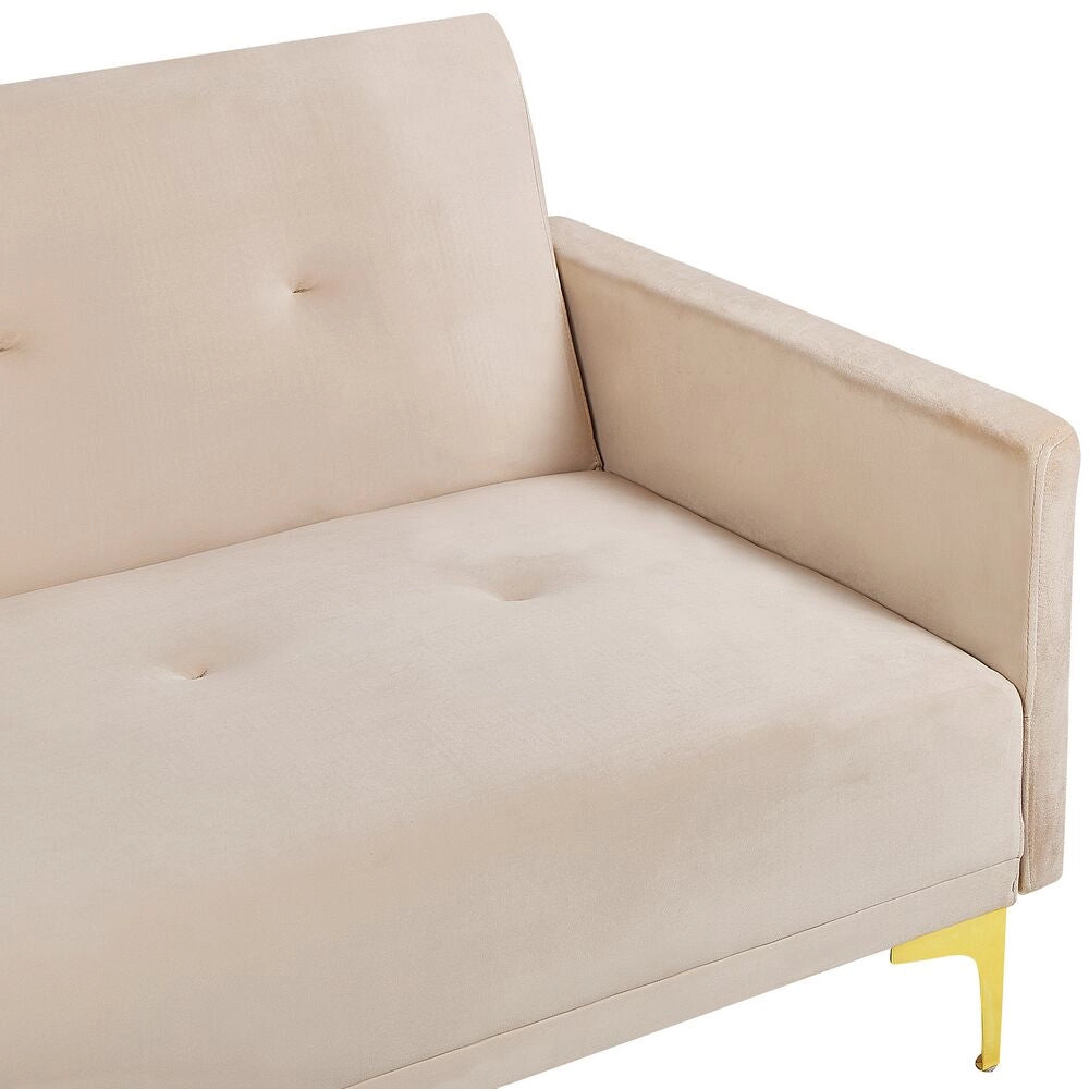 Moderno Divano Letto a 3 Posti Rivestito in Velluto Beige Piedini Cromati