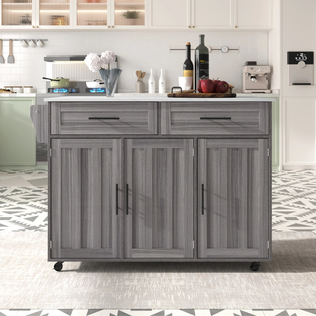 Carrello da cucina con 2 cassetti e 3 vani, per cucina, in MDF, grigio e bianco, 129 × 71 × 91,5 cm