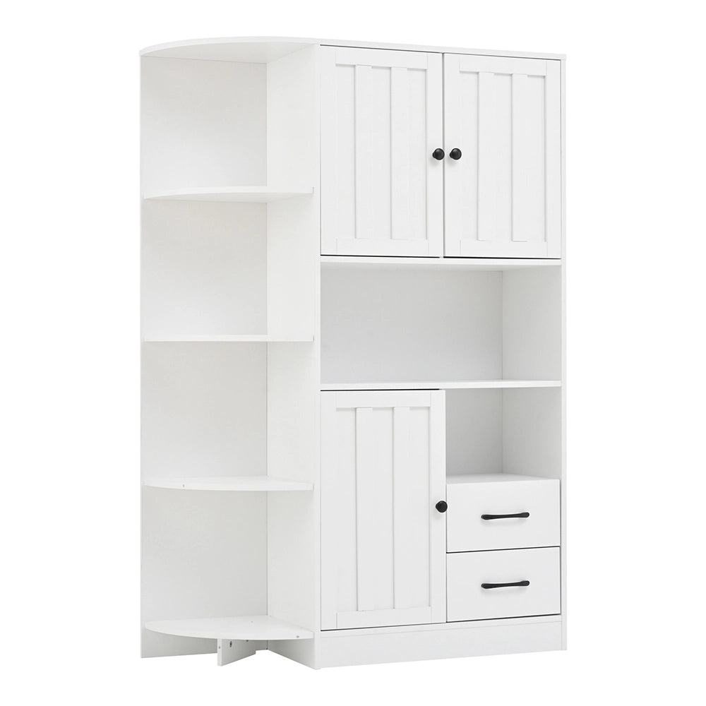 Credenza Angolare Vetrina 104x35x155cm - Xylo - 3 Ante e 2 Cassetti, Bianco