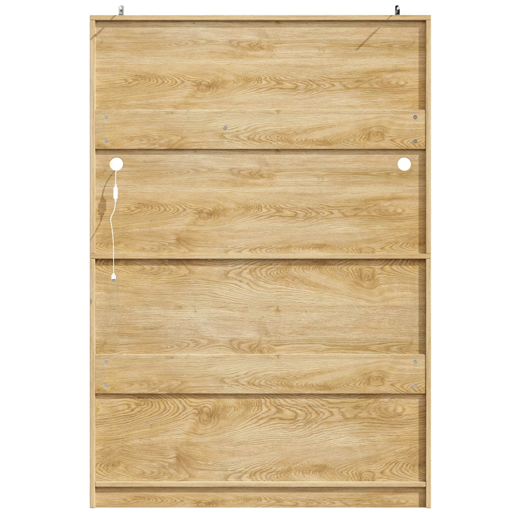 Credenza Alta da Cucina con Ante in Vetro e Ripiani Regolabili con LED per Cucina in MDF 120x40x180 cm Naturale